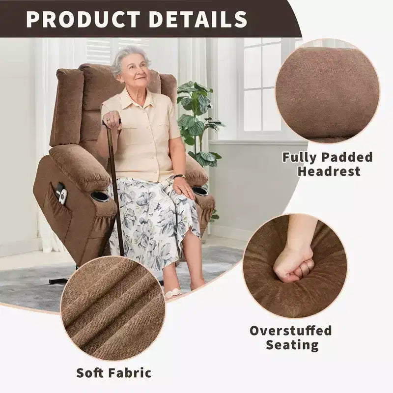 Fauteuil inclinable releveur grande taille, Fauteuil inclinable large surdimensionné, Poches latérales et porte-gobelet, Fauteuil inclinable pivotant et à bascule à 360°, Pour salon, Maison