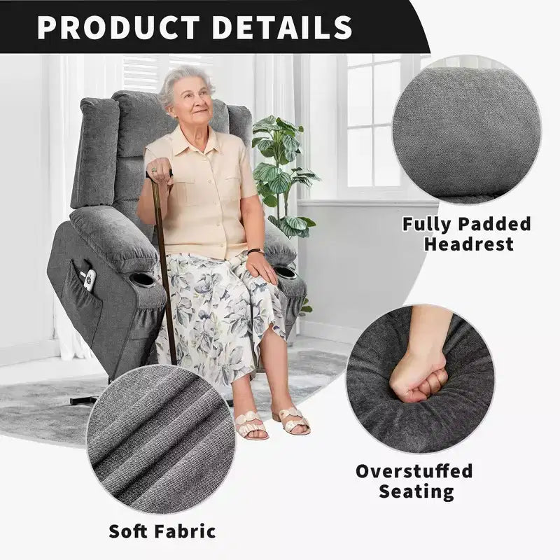 Fauteuil inclinable releveur grande taille, Fauteuil inclinable large surdimensionné, Poches latérales et porte-gobelet, Fauteuil inclinable pivotant et à bascule à 360°, Pour salon, Maison