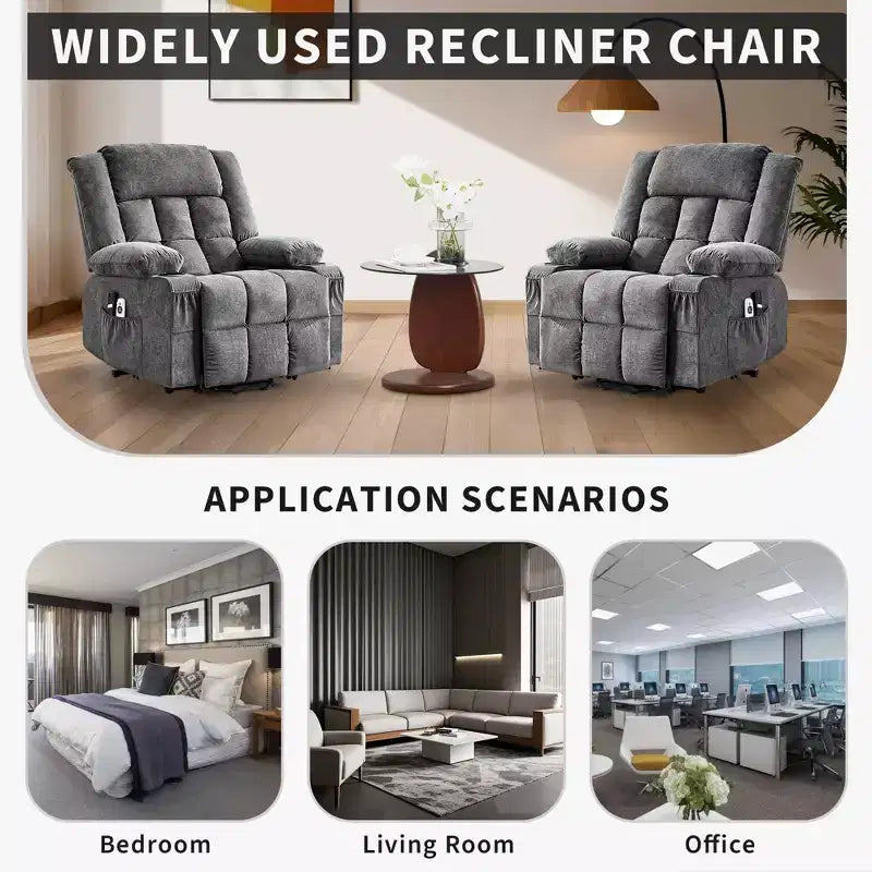 Fauteuil inclinable releveur grande taille, Fauteuil inclinable large surdimensionné, Poches latérales et porte-gobelet, Fauteuil inclinable pivotant et à bascule à 360°, Pour salon, Maison
