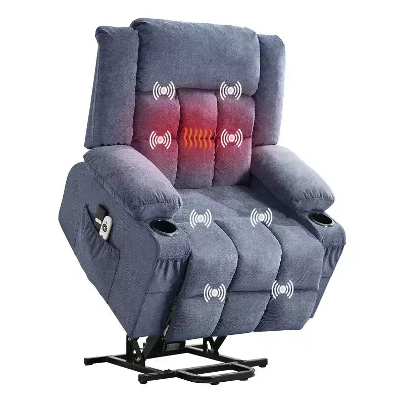 Fauteuil inclinable releveur grande taille, Fauteuil inclinable large surdimensionné, Poches latérales et porte-gobelet, Fauteuil inclinable pivotant et à bascule à 360°, Pour salon, Maison