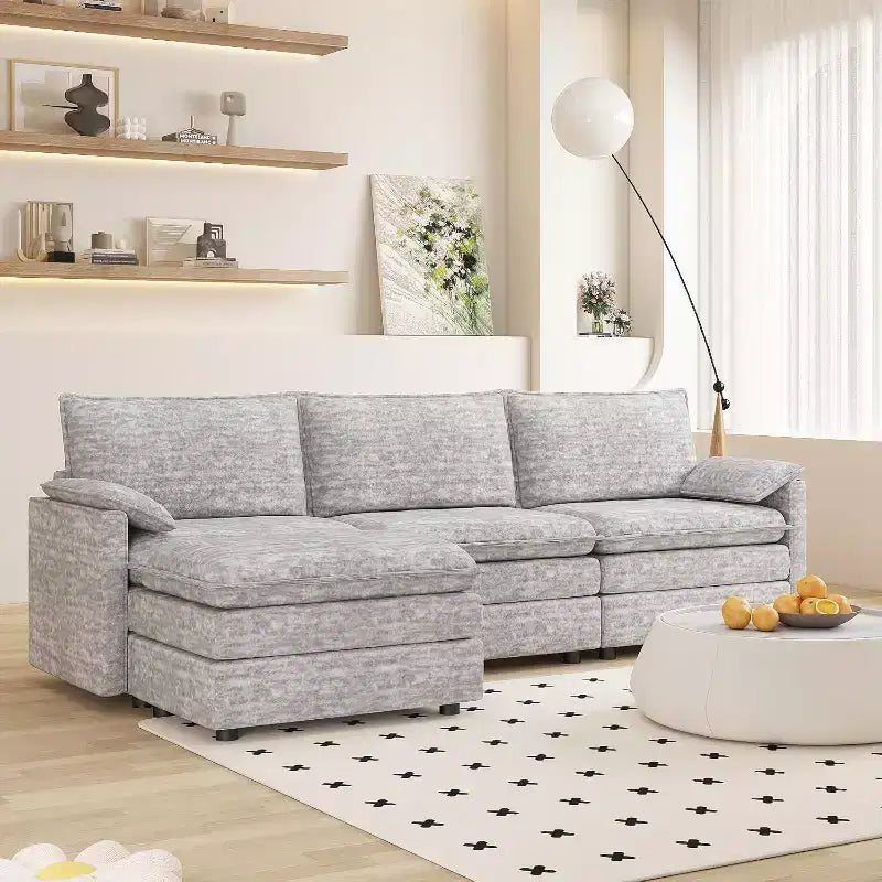 Canapé modulaire 108 places en nuage, Canapé modulaire moderne en chenille en forme de L, Canapé sectionnel pour appartement