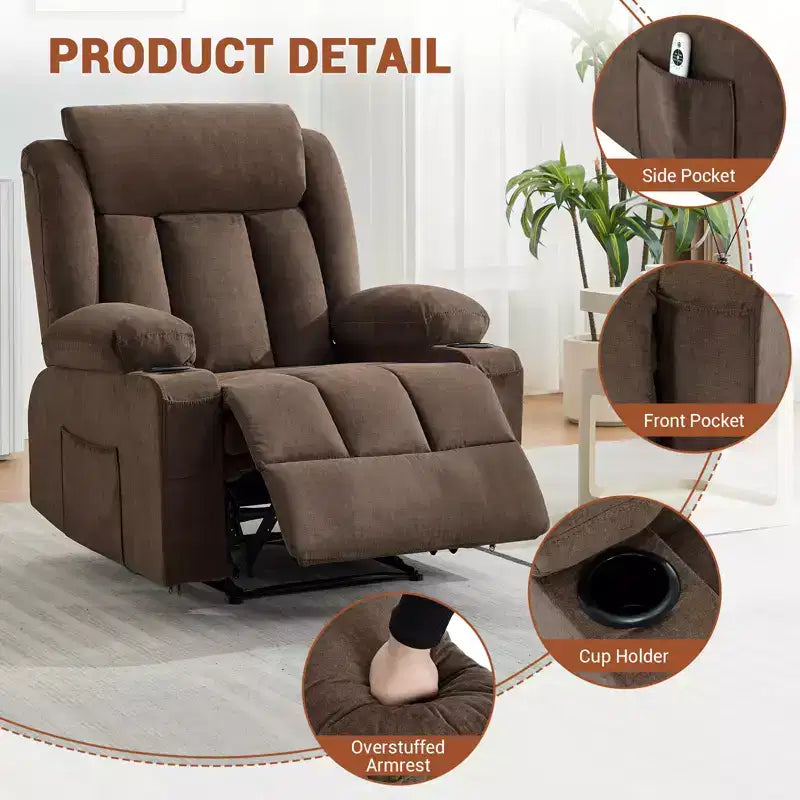 Fauteuil inclinable à bascule de massage, Fauteuil à bascule confortable et rembourré avec poches latérales, poches avant et porte-gobelet, Assemblage facile