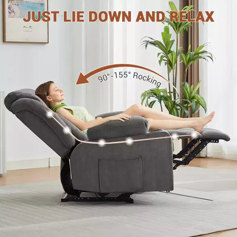 Fauteuil inclinable à bascule de massage, Fauteuil à bascule confortable et rembourré avec poches latérales, poches avant et porte-gobelet, Assemblage facile