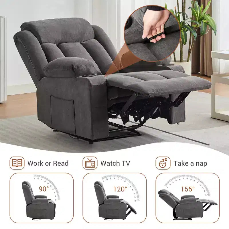 Fauteuil inclinable à bascule de massage, Fauteuil à bascule confortable et rembourré avec poches latérales, poches avant et porte-gobelet, Assemblage facile