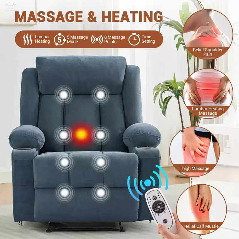 Fauteuil inclinable à bascule de massage, Fauteuil à bascule confortable et rembourré avec poches latérales, poches avant et porte-gobelet, Assemblage facile
