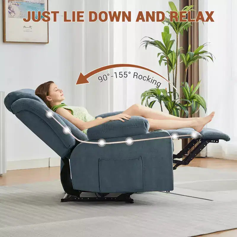Fauteuil inclinable à bascule de massage, Fauteuil à bascule confortable et rembourré avec poches latérales, poches avant et porte-gobelet, Assemblage facile