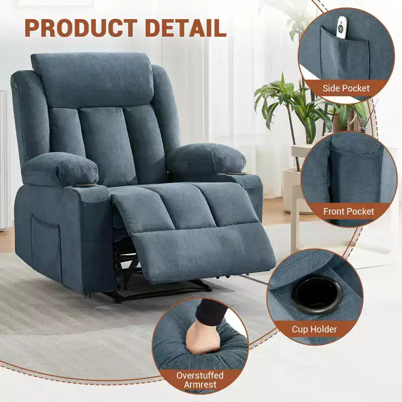 Fauteuil inclinable à bascule de massage, Fauteuil à bascule confortable et rembourré avec poches latérales, poches avant et porte-gobelet, Assemblage facile