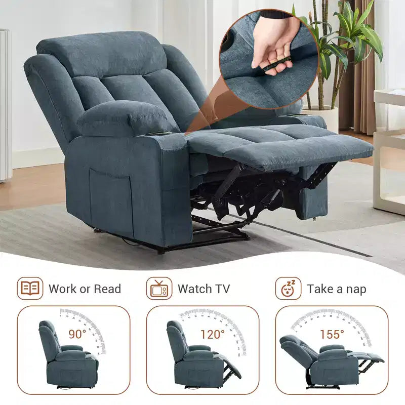 Fauteuil inclinable à bascule de massage, Fauteuil à bascule confortable et rembourré avec poches latérales, poches avant et porte-gobelet, Assemblage facile