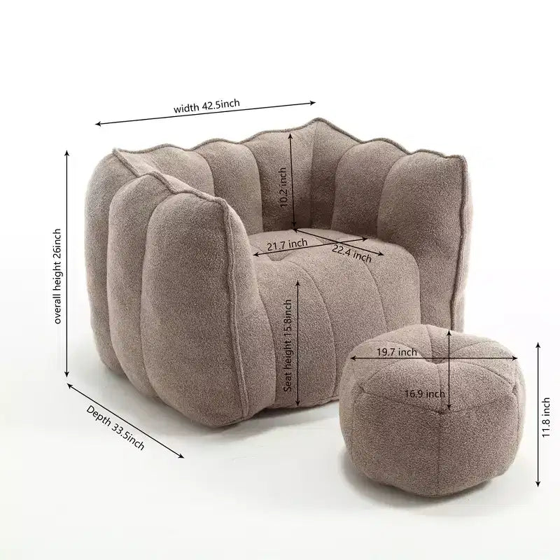 Canapé Pouf avec Ottoman, Fauteuil Poire Moderne et Doux avec Accoudoirs, Canapé Paresseux Carré en Chenille