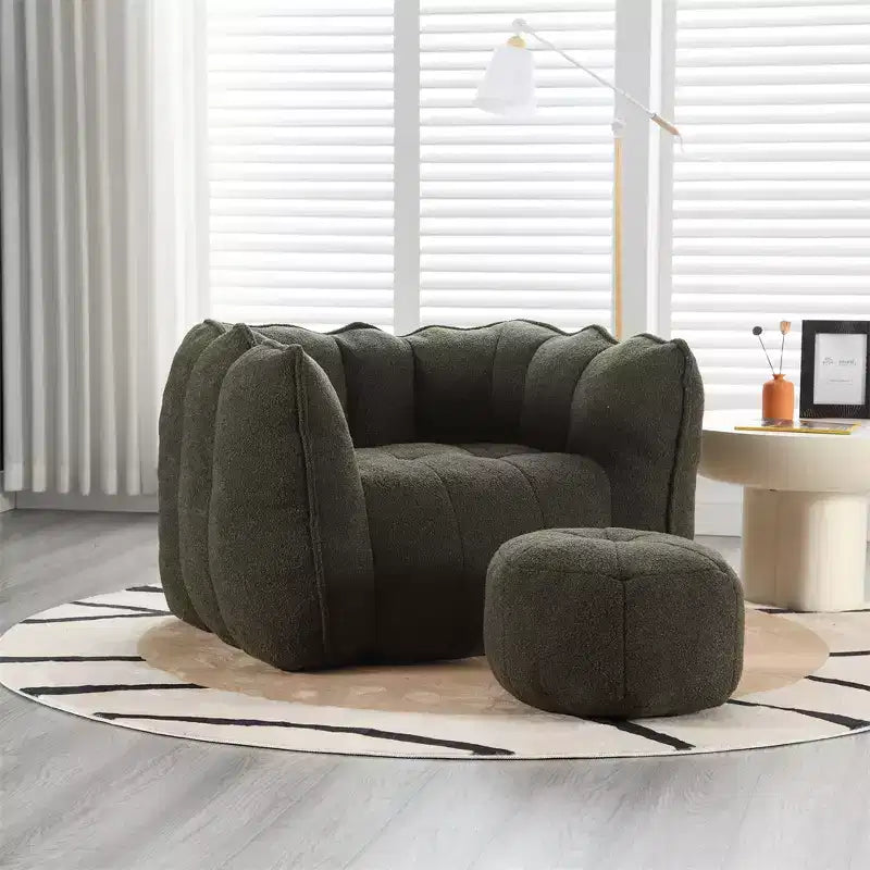 Canapé Pouf avec Ottoman, Fauteuil Poire Moderne et Doux avec Accoudoirs, Canapé Paresseux Carré en Chenille