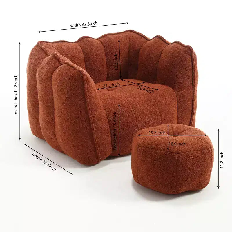 Canapé Pouf avec Ottoman, Fauteuil Poire Moderne et Doux avec Accoudoirs, Canapé Paresseux Carré en Chenille