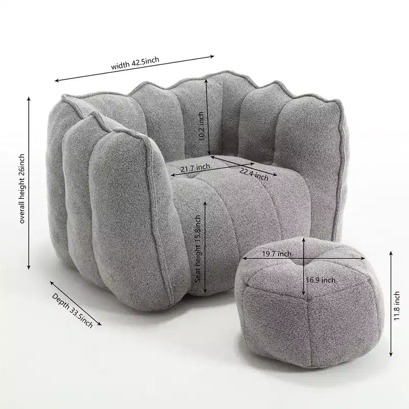 Canapé Pouf avec Ottoman, Fauteuil Poire Moderne et Doux avec Accoudoirs, Canapé Paresseux Carré en Chenille