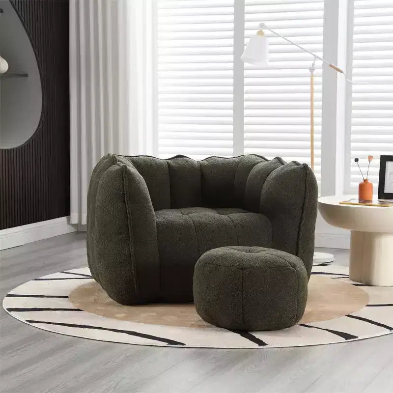 Canapé Pouf avec Ottoman, Fauteuil Poire Moderne et Doux avec Accoudoirs, Canapé Paresseux Carré en Chenille