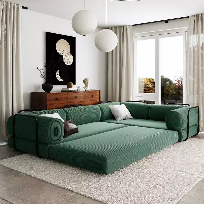 Canapé-lit d'angle en velours côtelé Clihome, sectionnel modulaire avec méridienne réversible et mousse haute densité pour salon polyvalent