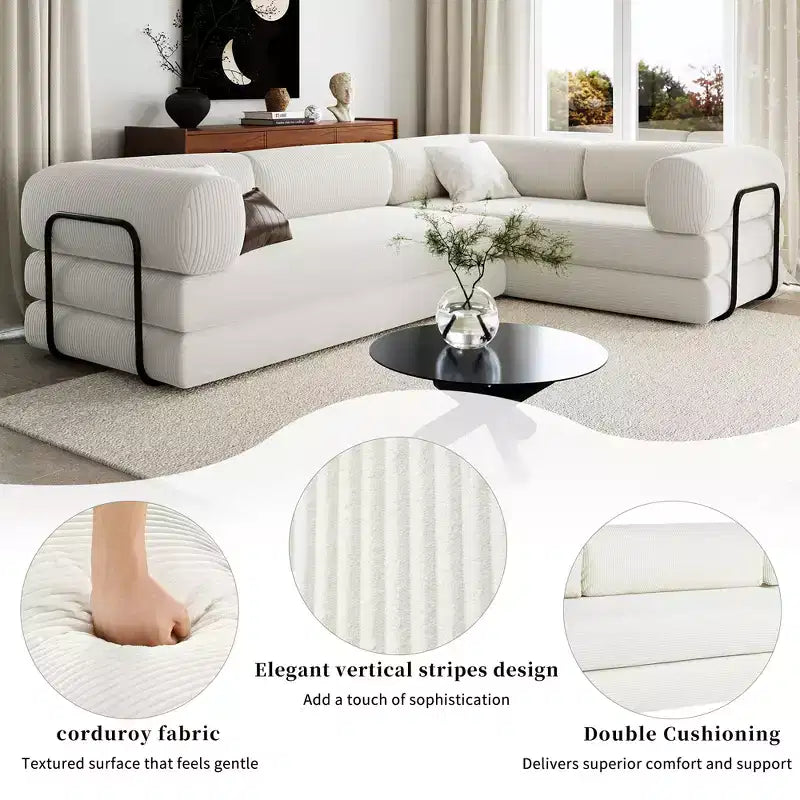 Canapé-lit d'angle en velours côtelé Clihome, sectionnel modulaire avec méridienne réversible et mousse haute densité pour salon polyvalent