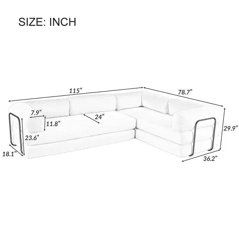 Canapé-lit d'angle en velours côtelé Clihome, sectionnel modulaire avec méridienne réversible et mousse haute densité pour salon polyvalent
