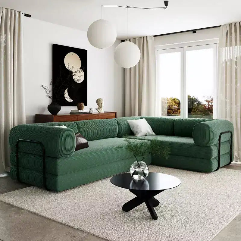 Canapé-lit d'angle en velours côtelé Clihome, sectionnel modulaire avec méridienne réversible et mousse haute densité pour salon polyvalent