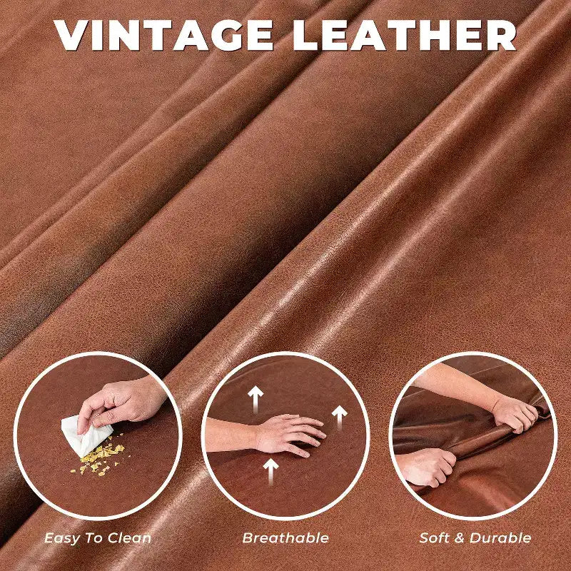 Canapé Chesterfield 228 cm en cuir marron de style Mid-Century avec extérieur en bois massif et capitonnage fait main, canapé d'angle rétro en cuir 4 places pour salon