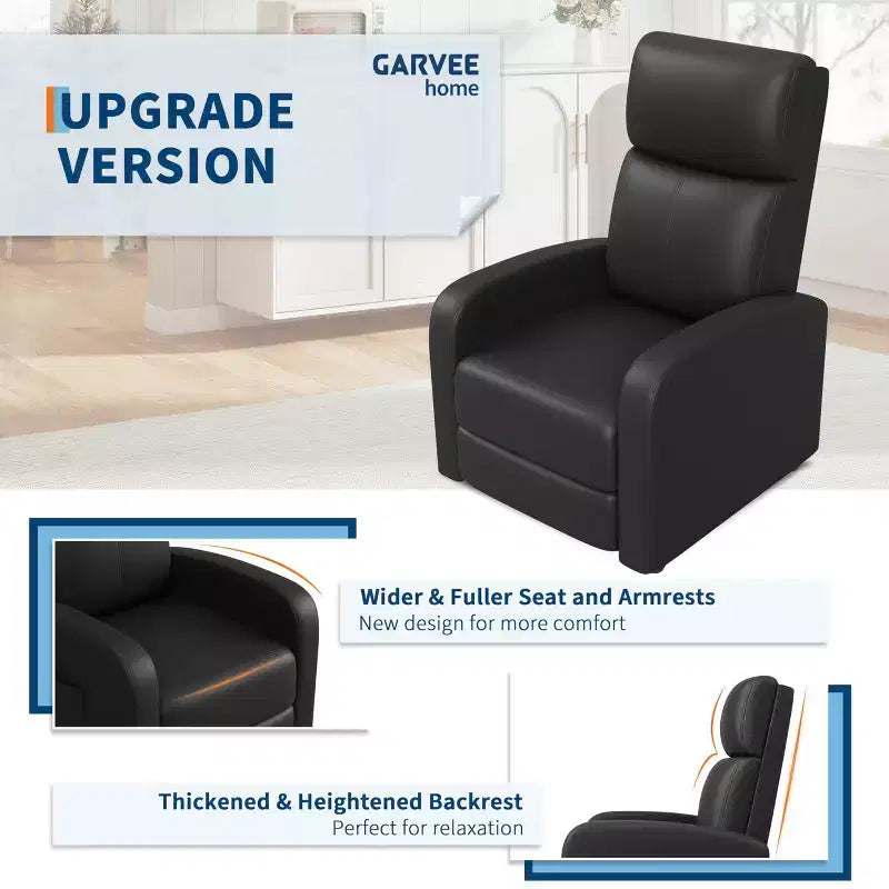Fauteuil inclinable en cuir PU, siège simple paresseux avec poche latérale, dossier haut et accoudoirs rembourrés larges, fauteuil de cinéma maison pour salon, chambre à coucher