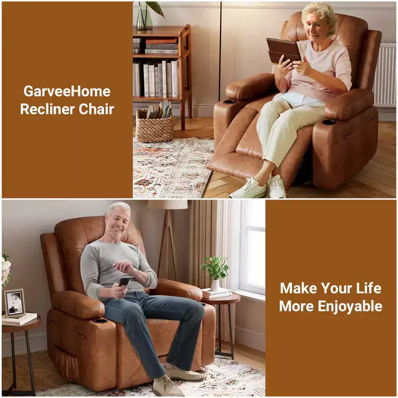 Fauteuil inclinable électrique en cuir PU de 41,7 po, inclinable réglable, canapé simple ergonomique, pour salon