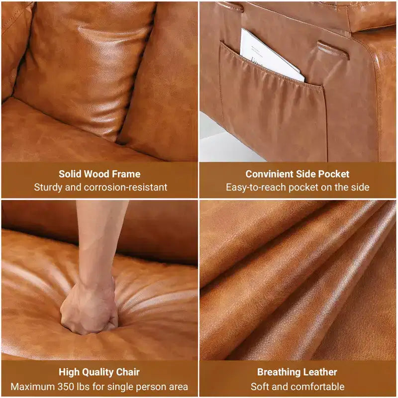 Fauteuil inclinable électrique en cuir PU de 41,7 po, inclinable réglable, canapé simple ergonomique, pour salon