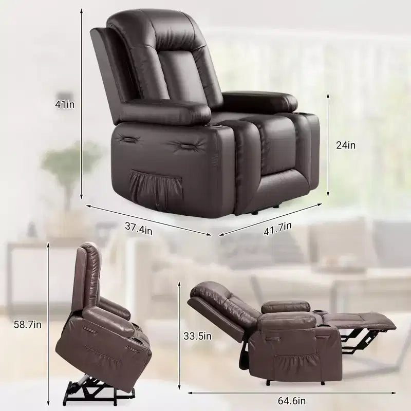Fauteuil inclinable électrique en cuir PU de 41,7 po, inclinable réglable, canapé simple ergonomique, pour salon