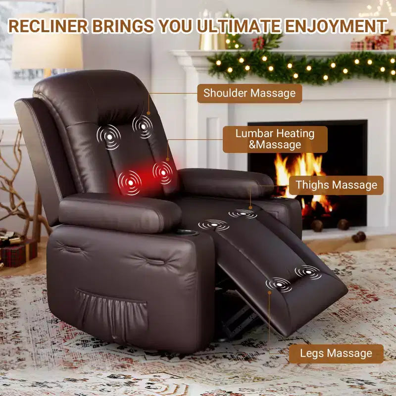 Fauteuil inclinable électrique en cuir PU de 41,7 po, inclinable réglable, canapé simple ergonomique, pour salon