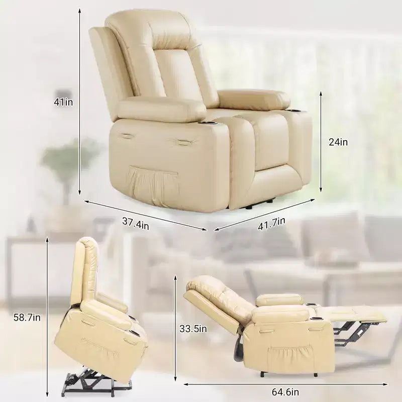 Fauteuil inclinable électrique en cuir PU de 41,7 po, inclinable réglable, canapé simple ergonomique, pour salon
