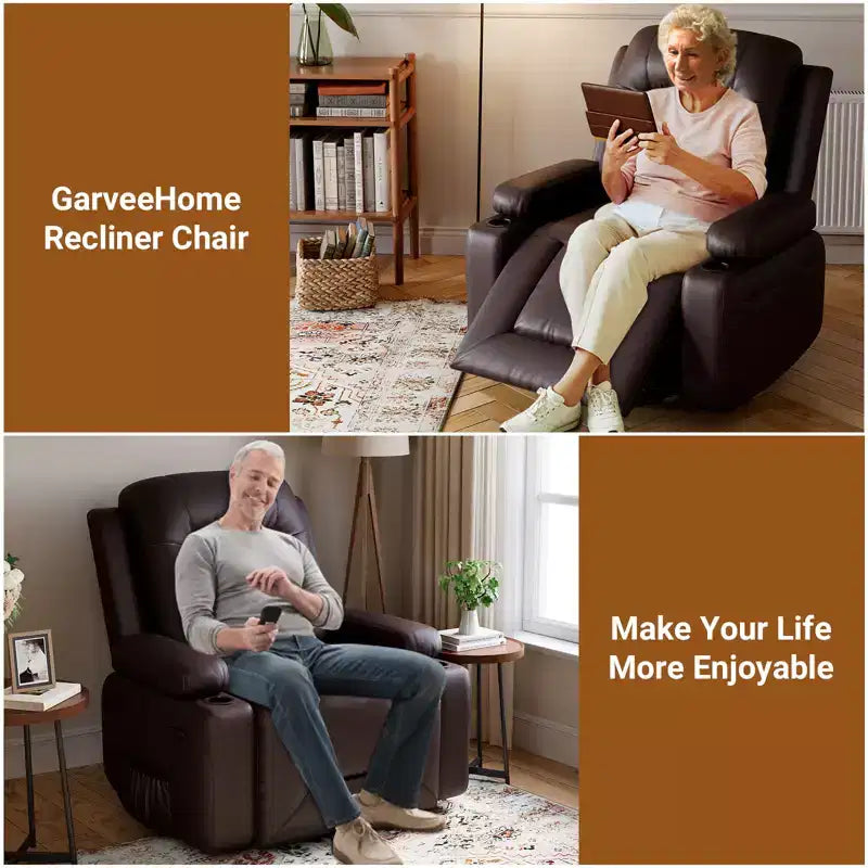 Fauteuil inclinable électrique en cuir PU de 41,7 po, inclinable réglable, canapé simple ergonomique, pour salon