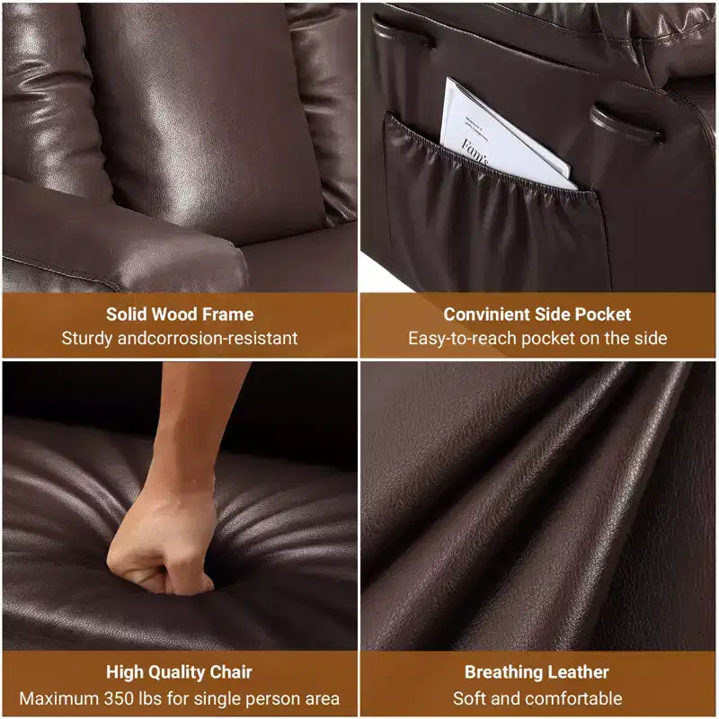 Fauteuil inclinable électrique en cuir PU de 41,7 po, inclinable réglable, canapé simple ergonomique, pour salon