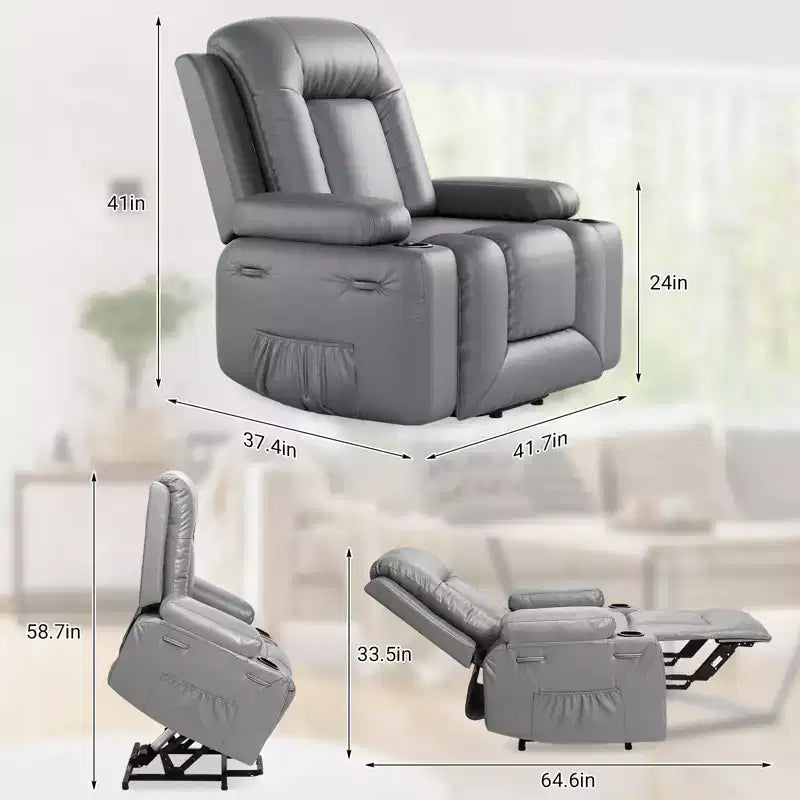 Fauteuil inclinable électrique en cuir PU de 41,7 po, inclinable réglable, canapé simple ergonomique, pour salon