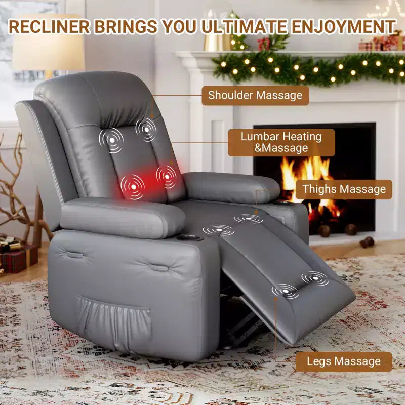 Fauteuil inclinable électrique en cuir PU de 41,7 po, inclinable réglable, canapé simple ergonomique, pour salon