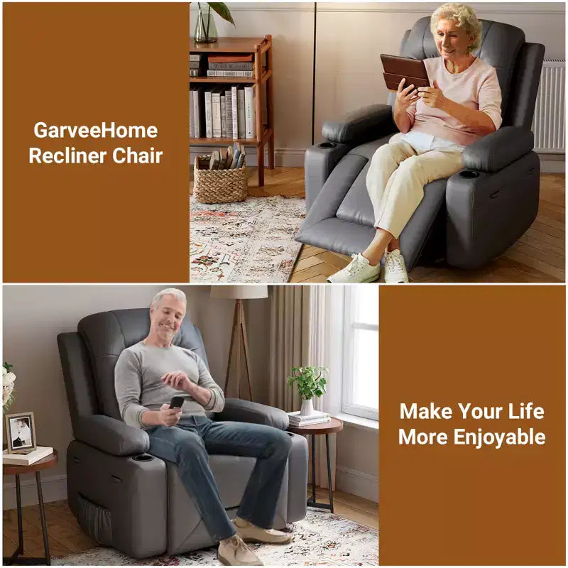 Fauteuil inclinable électrique en cuir PU de 41,7 po, inclinable réglable, canapé simple ergonomique, pour salon
