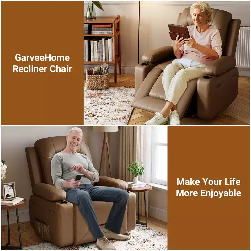 Fauteuil inclinable électrique en cuir PU de 41,7 po, inclinable réglable, canapé simple ergonomique, pour salon