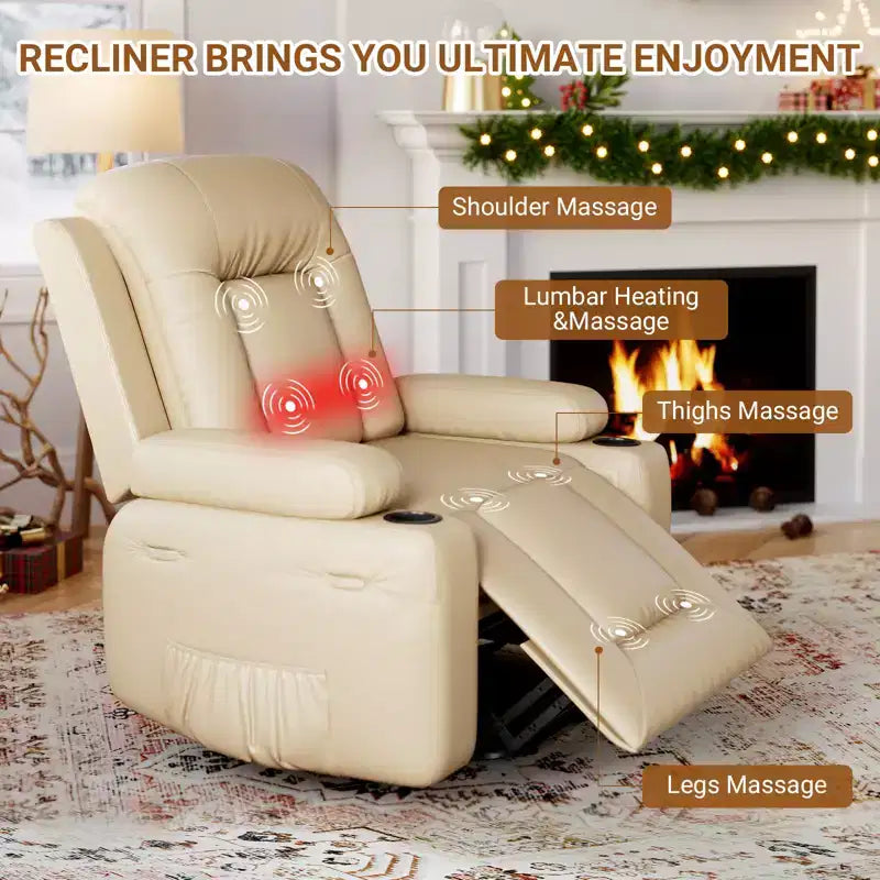 Fauteuil inclinable électrique en cuir PU de 41,7 po, inclinable réglable, canapé simple ergonomique, pour salon