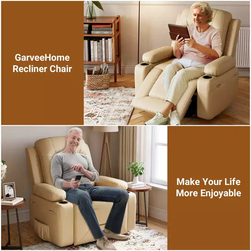 Fauteuil inclinable électrique en cuir PU de 41,7 po, inclinable réglable, canapé simple ergonomique, pour salon