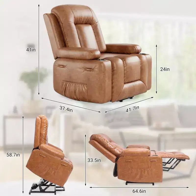 Fauteuil inclinable électrique en cuir PU de 41,7 po, inclinable réglable, canapé simple ergonomique, pour salon