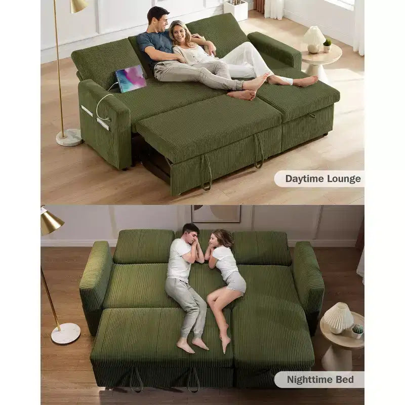 Canapé-lit Dyonery 81, canapé d'angle en forme de L avec lit gigogne, dossier inclinable, méridienne de rangement réversible, ports USB