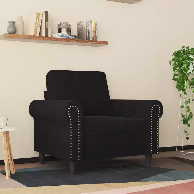 Fauteuil canapé en velours noir, fauteuil individuel en métal durable