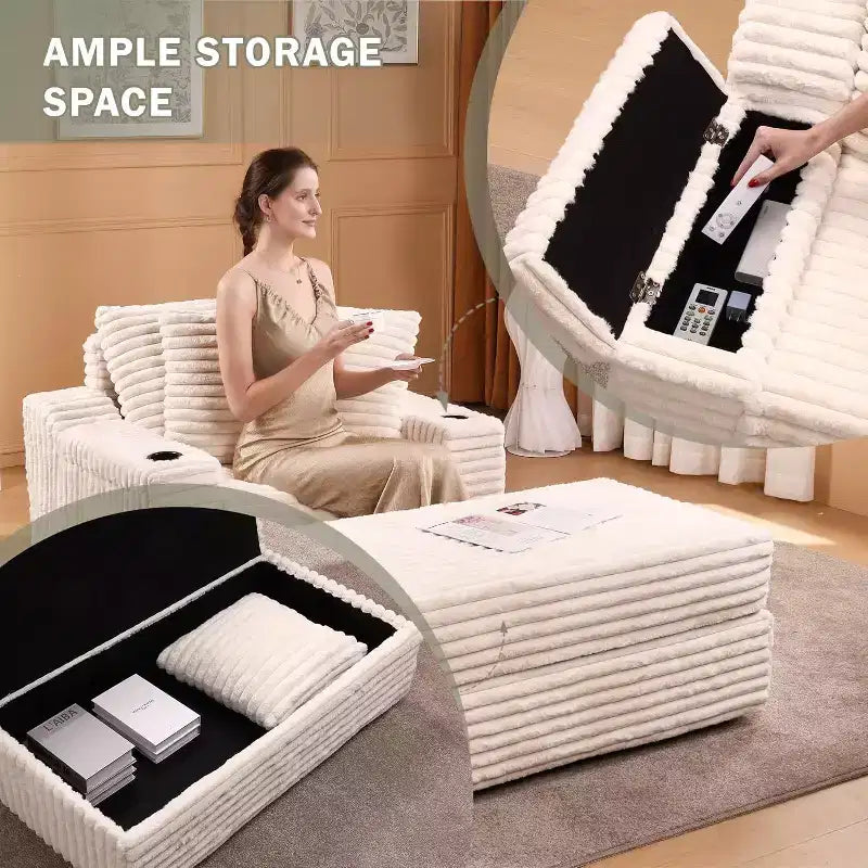 Grande chaise longue d'intérieur avec rangement, canapé-lit en velours côtelé rembourré avec 3 oreillers, canapé-lit simple pour la maison