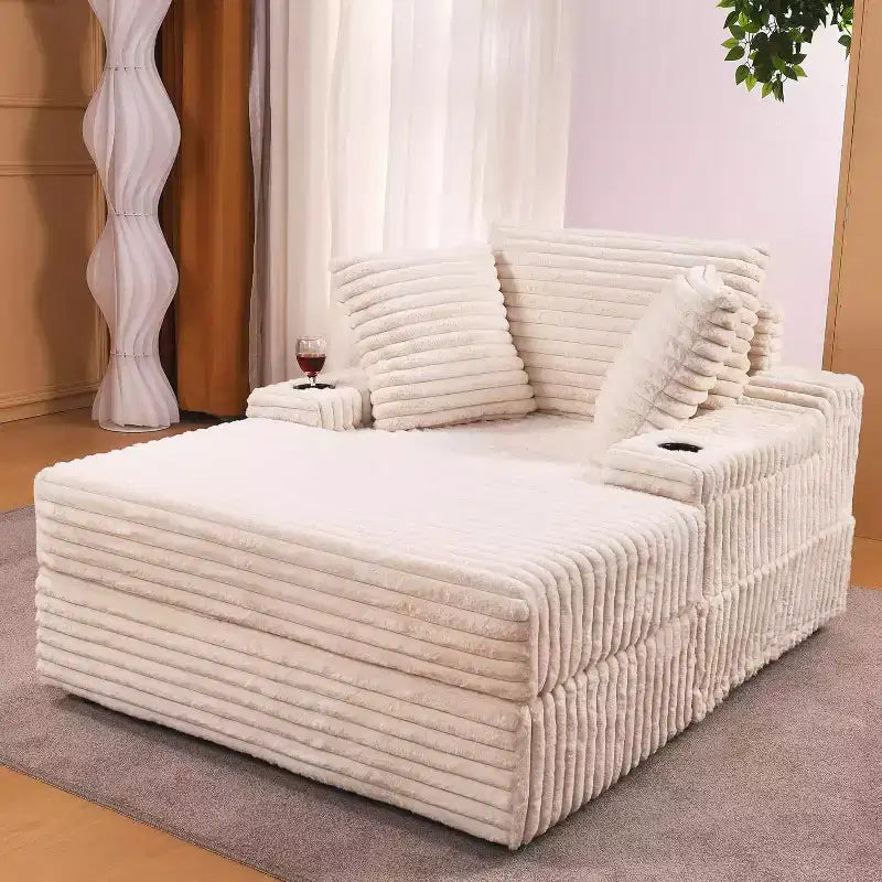 Grande chaise longue d'intérieur avec rangement, canapé-lit en velours côtelé rembourré avec 3 oreillers, canapé-lit simple pour la maison