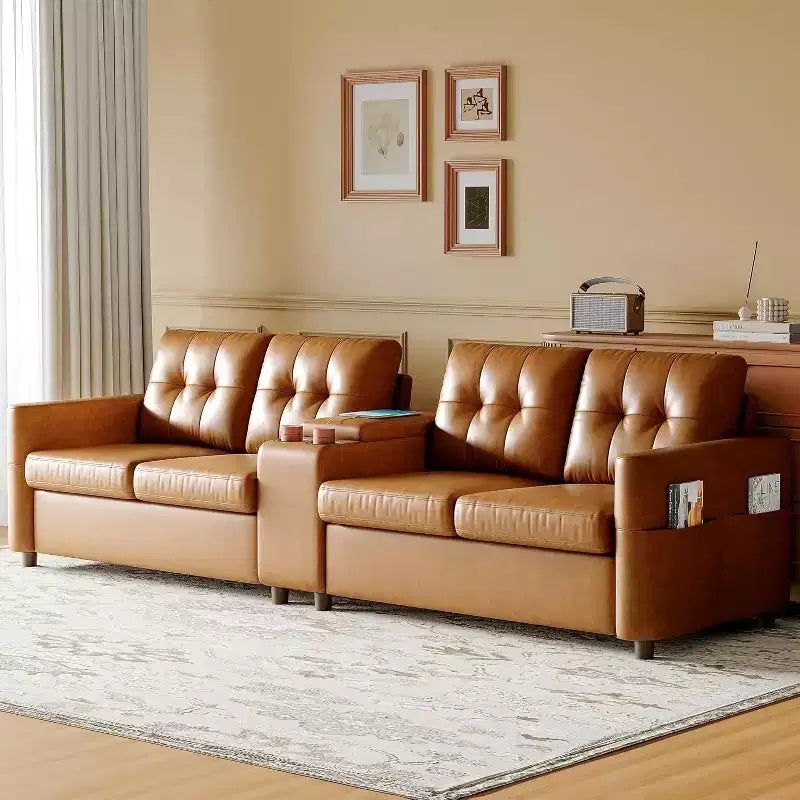 Canapé modulaire sectionnel 4 places en velours de 292 cm compact avec console de rangement, station de charge et porte-gobelets, canapé à assise profonde pour la maison