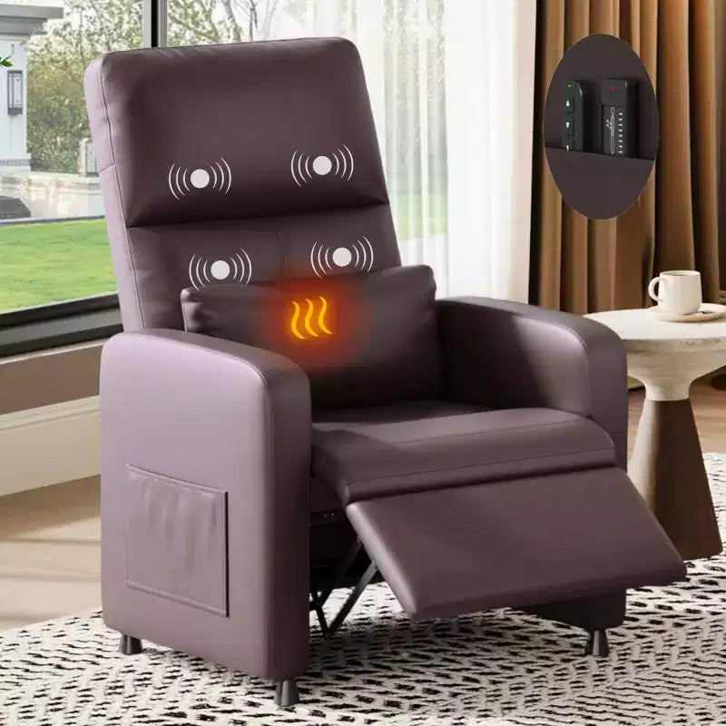 Fauteuil inclinable électrique COZONY avec chauffage et massage, inclinable électrique réglable en cuir PU, dossier haut, siège rembourré, canapé de cinéma maison pour salon