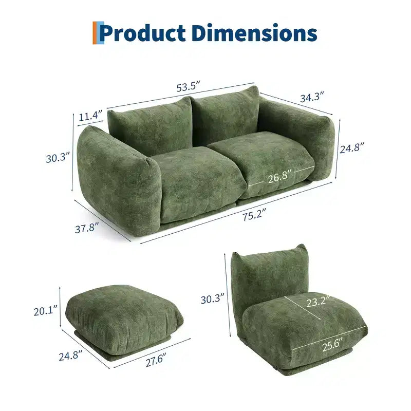 COZONY Canapé modulable en tissu chenille, canapé 2 places Cloud avec éponge haute résilience, canapé sans armature pour petit espace, appartement, salon