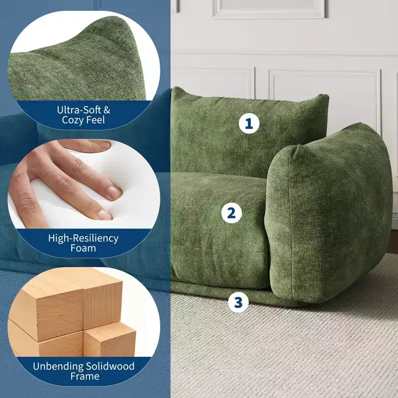 COZONY Canapé modulable en tissu chenille, canapé 2 places Cloud avec éponge haute résilience, canapé sans armature pour petit espace, appartement, salon