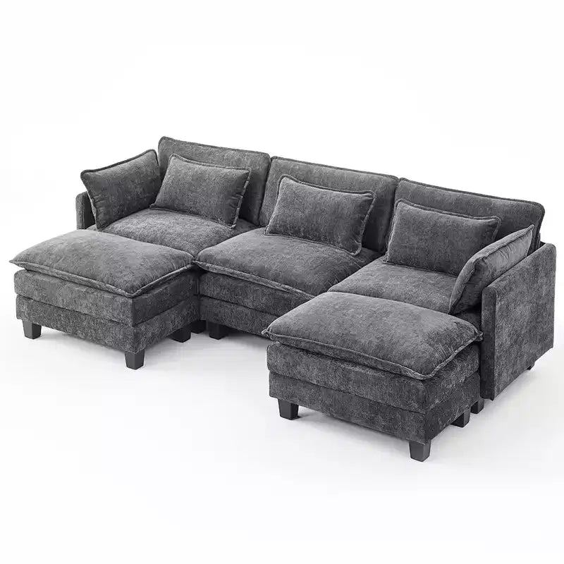 Modern grey Chenille yarn modular segmented sofa, adjustable combination L-shaped sofa, Flexible Combination Living Room Furniture, Blue