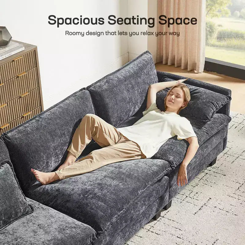Canapé modulaire segmenté en chenille grise moderne, canapé d'angle à combinaison réglable, meubles de salon à combinaison flexible, bleu