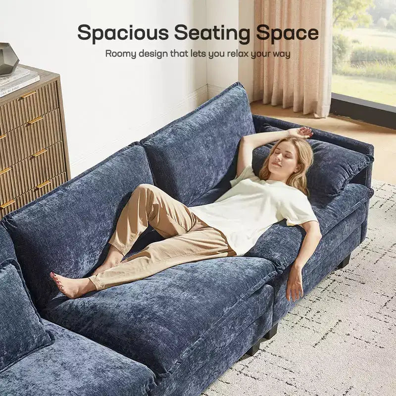 Canapé modulaire segmenté en chenille grise moderne, canapé d'angle à combinaison réglable, meubles de salon à combinaison flexible, bleu