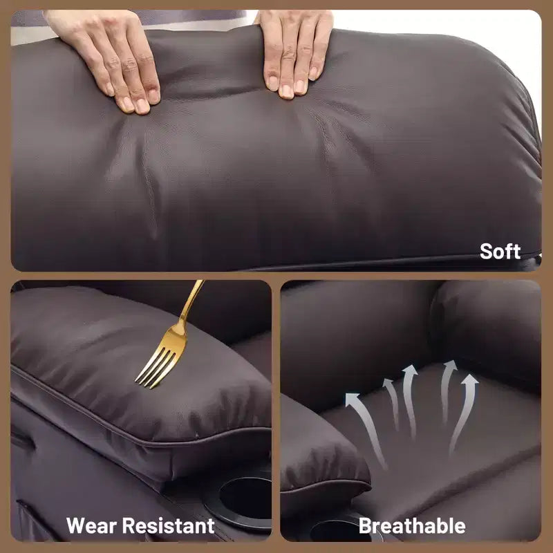 Fauteuil inclinable extra large en cuir PU pour adultes avec massage et chaleur, porte-gobelet, poches latérales, confort moelleux pour le salon et la chambre à coucher