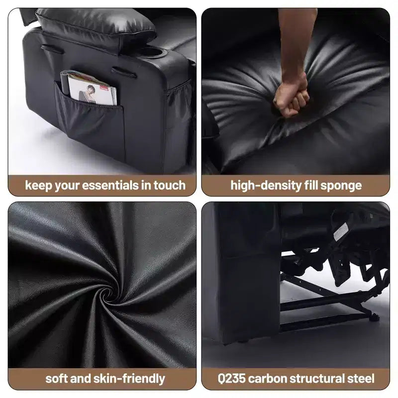 Fauteuil inclinable extra large en cuir PU pour adultes avec massage et chaleur, porte-gobelet, poches latérales, confort moelleux pour le salon et la chambre à coucher